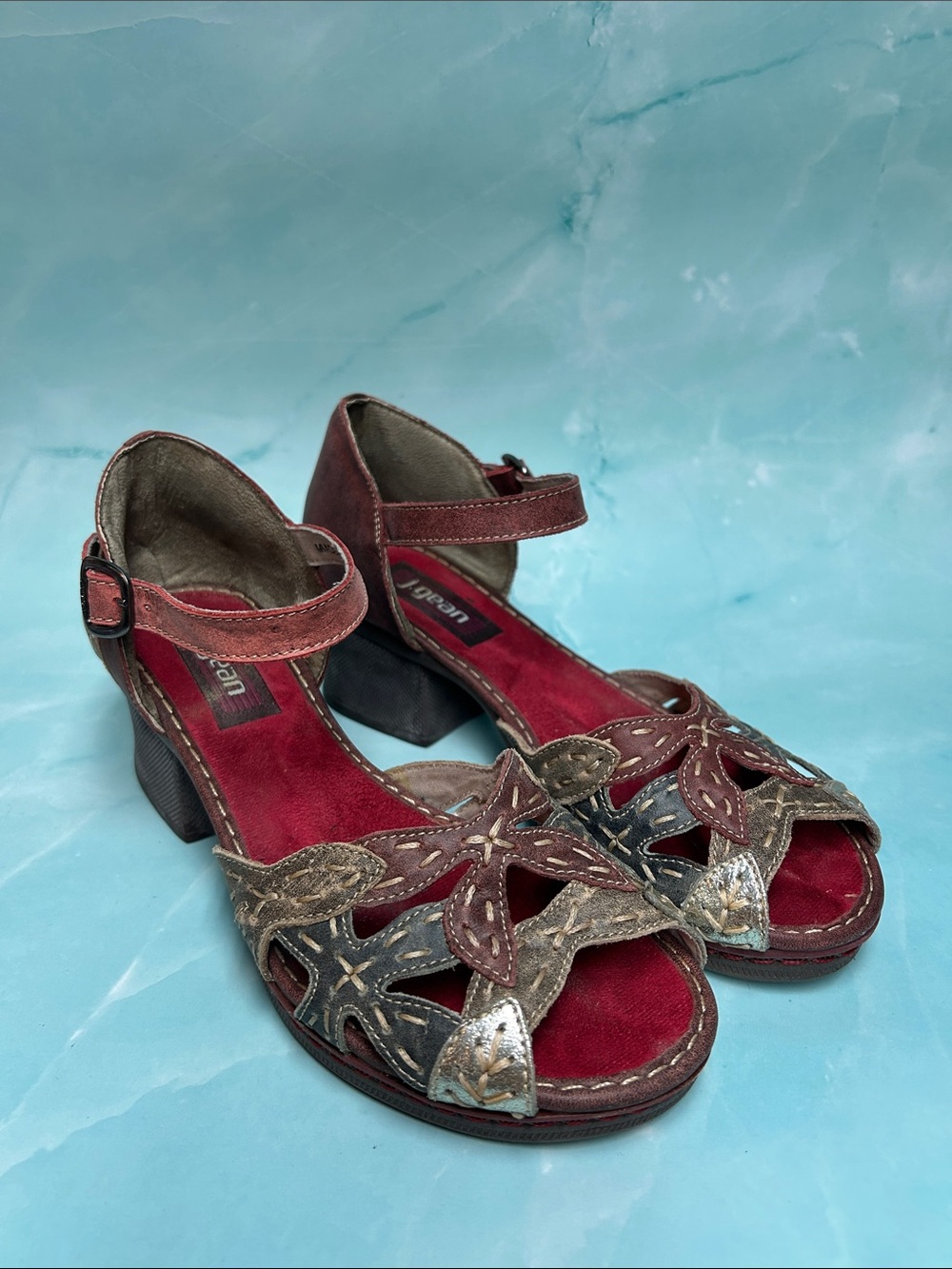 J.Gean Women’s leather Red Cutout Sandal Heels with Ankle Strap